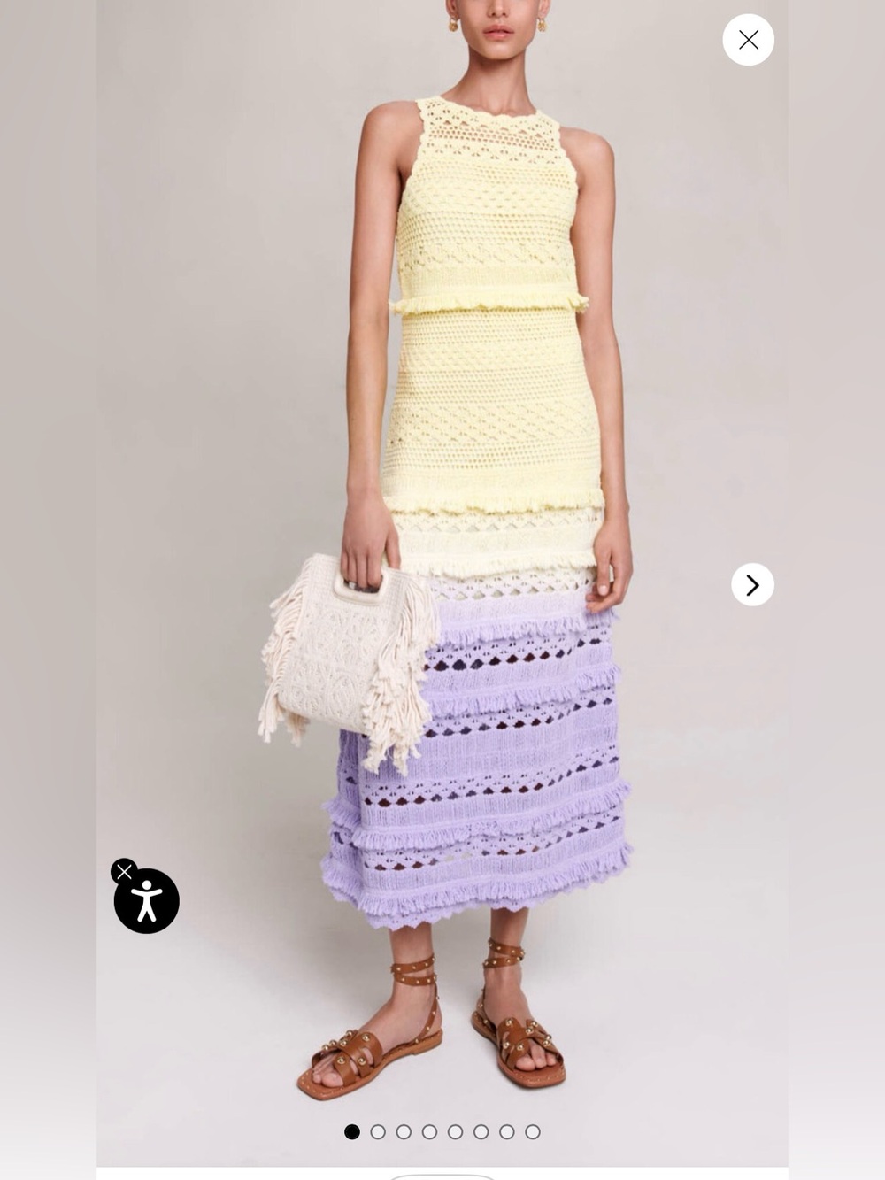 NWT Maje Crochet-Knit Colorblock Maxi Dress Size 8 US / 40 EU $685 Retail